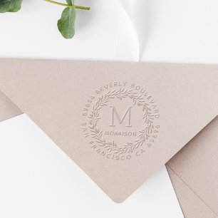Hand-drawn Wreath   Custom Initial Return Address Embosser