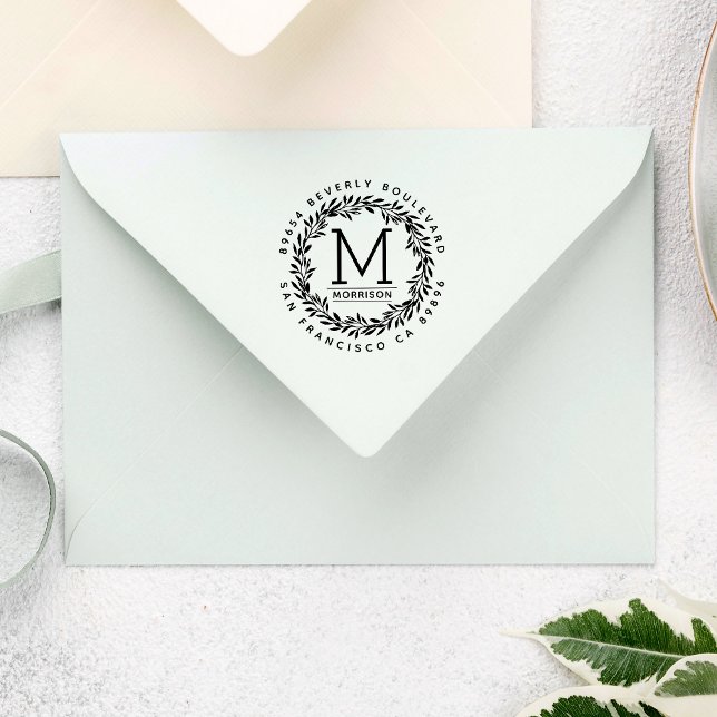 Hand-drawn Wreath | Custom Initial Return Address Rubber Stamp (Creator Uploaded)
