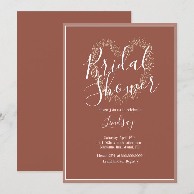 Hand  Drawn Wreath Heart Boho  Bridal Shower  Invitation (Front/Back)