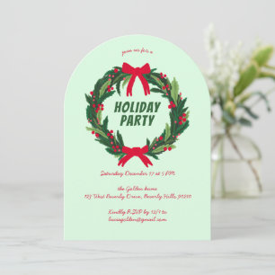Hand Drawn Wreath Holiday Christmas Party ARCH Invitation
