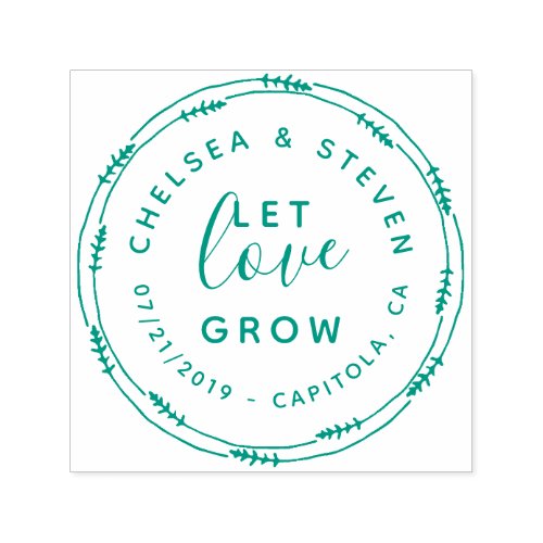 Hand Drawn Wreath Let Love Grow Rustic Wedding Self_inking Stamp