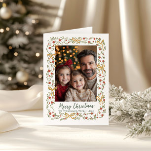 Hand Drawn Wreath & Preppy Bows Photo Card