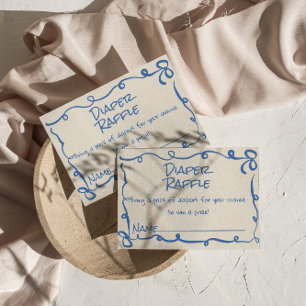Hand Drawn Written Blue Bow Diaper Raffle Enclosure Card