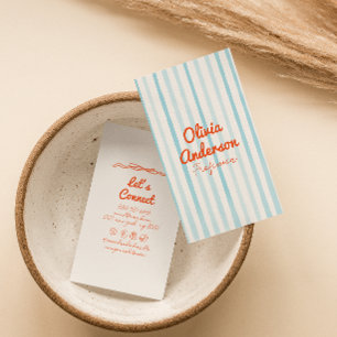 Hand Drawn Written Blue Orange Whimsy Boho Unique Business Card