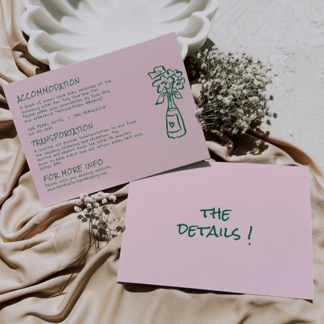 Hand Drawn Written Pink Colorful Wedding Details  Enclosure Card (Creator Uploaded)