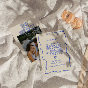 Hand Drawn Written Retro Bold Quirky Photo Wedding Save The Date