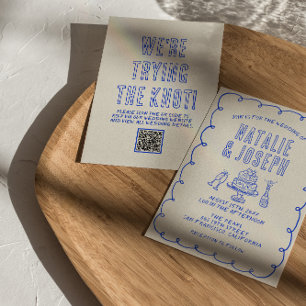 Hand Drawn Written Scribble Quirky QR Code Wedding Invitation