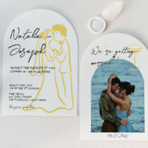 Hand Drawn Written Summer Arched Photo Wedding Invitation