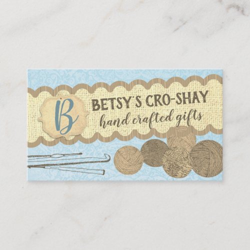 Hand drawn yarn crochet hooks shabby chic business card