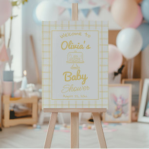  Hand Drawn yellow Bun In the Oven Gingham Shower Foam Board