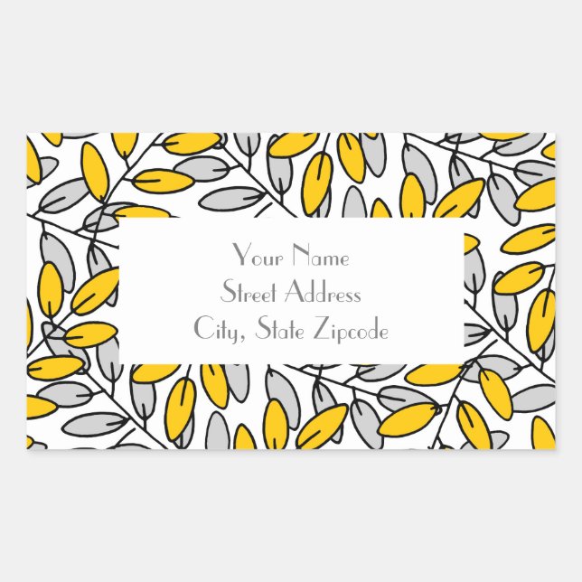 Hand Drawn Yellow Gray Leaves Pattern labels (Front)