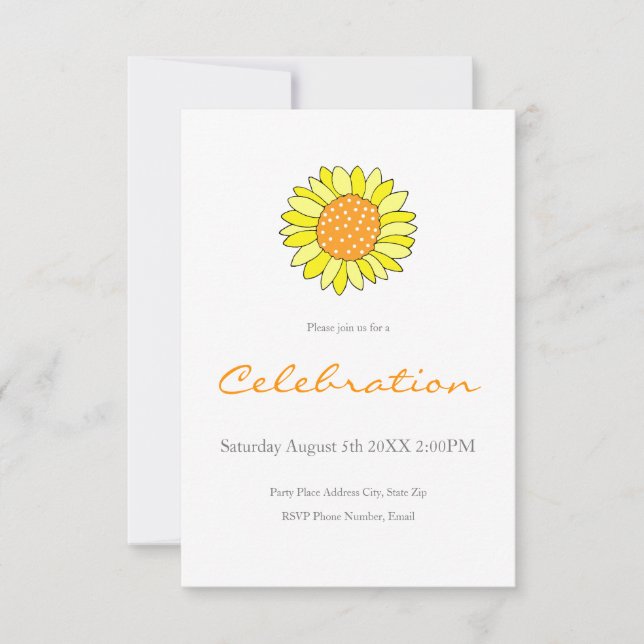  Hand Drawn Yellow Orange Sunflower  Invitation (Front)