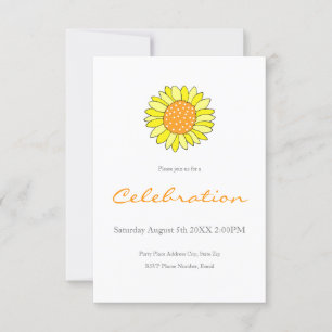 Hand Drawn Yellow Orange Sunflower Invitation
