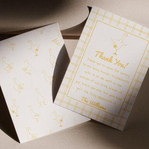 Hand Drawn Yellow Silly Goose Gingham Baby Shower Thank You Card