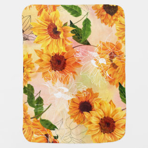 Hand-Drawn Yellow Sunflowers Watercolor Pattern Baby Blanket