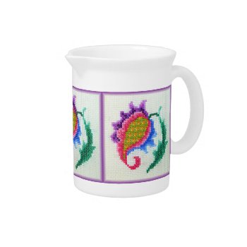 Hand Embroidered Bright Flower 2 Beverage Pitcher by YANKAdesigns at Zazzle