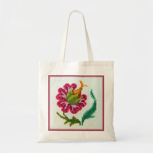 Hand embroidered bright flower 3 tote bag