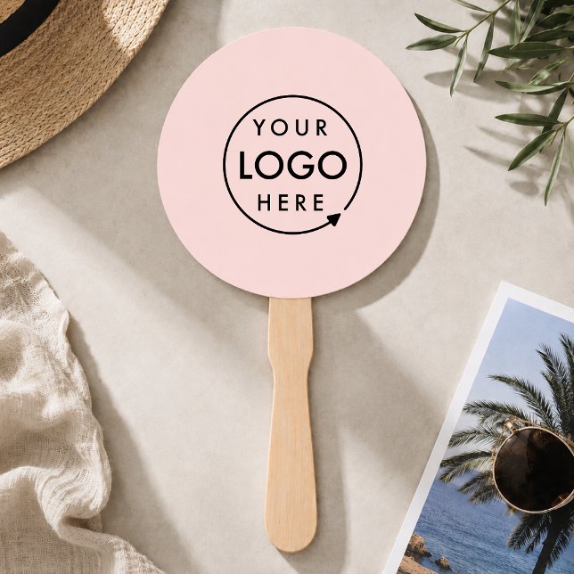 Hand Fan | Custom Logo Feminine Pink Event Paddles (Blush pink company branded feminine hand fan paddles for small business promotion & marketing.)