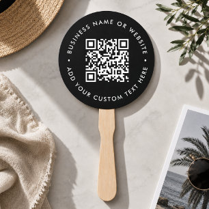 Hand Fan   Custom QR Code Logo Black Event Paddle