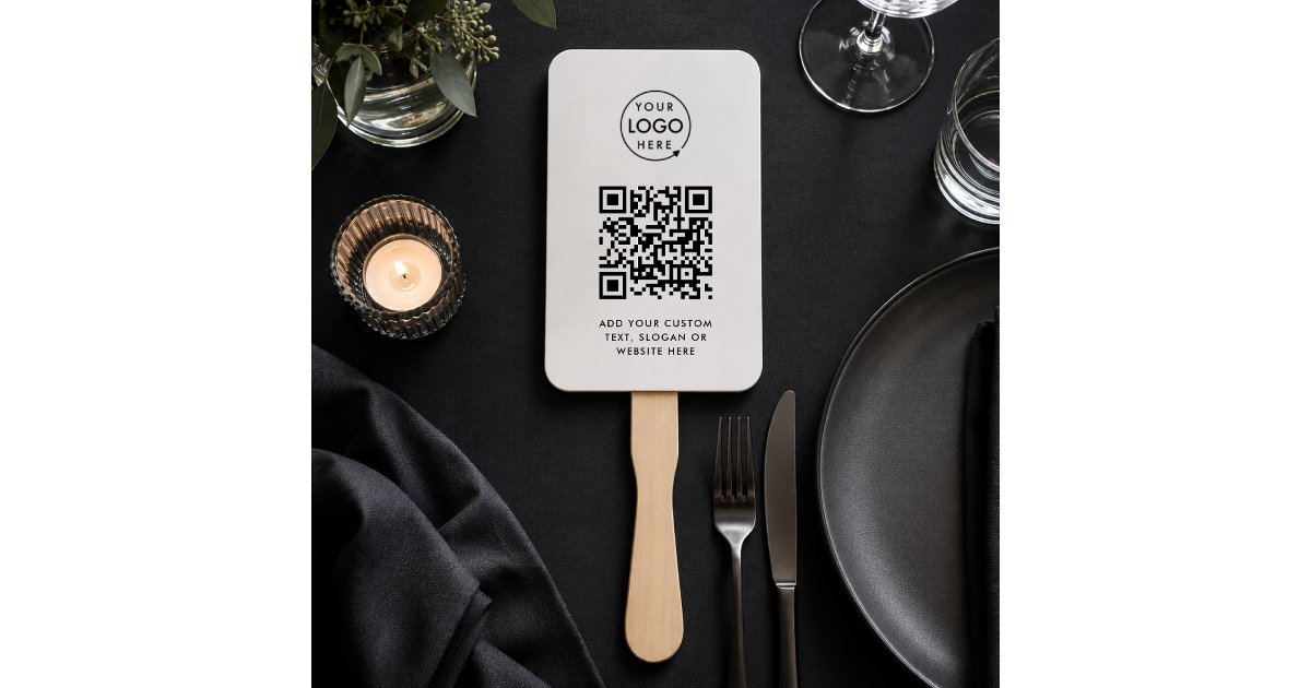 Hand Fan | Custom QR Code Logo Modern Event Paddle | Zazzle