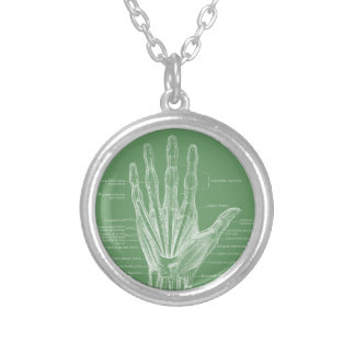 Hand fingers muscles - anatomy silver plated necklace