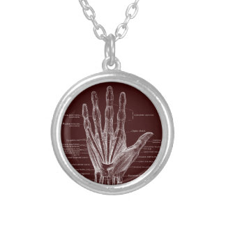 Hand fingers muscles - anatomy silver plated necklace