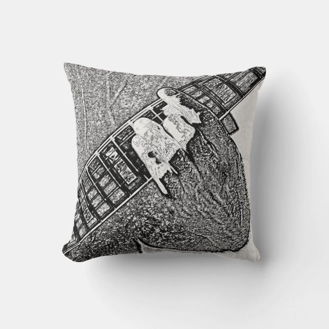 Hand fretting guitar bw sketch throw pillow (Front)