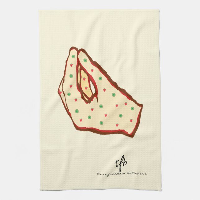 Hand Gesture Strawberry-Kiwi Pizza Kitchen Towel (Vertical)