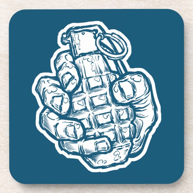 Hand Grenade In Comics Style Beverage Coaster (Front)