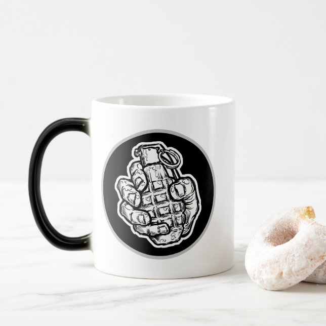 Hand Grenade In Comics Style Color Morph Mug (With Donut)