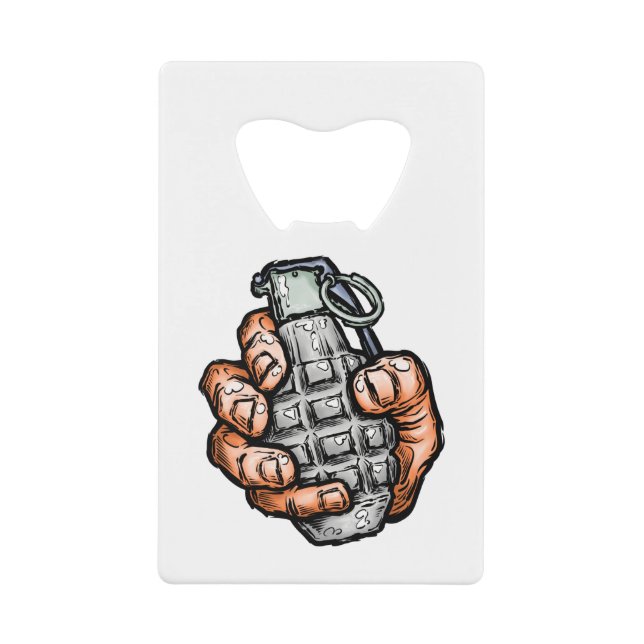 Hand Grenade In Comics Style Credit Card Bottle Opener (Front)
