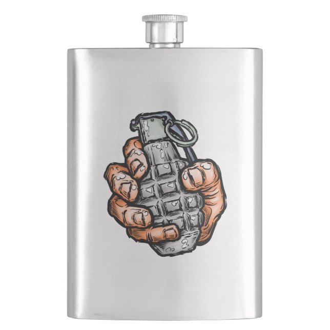 Hand Grenade In Comics Style Flask (Front)