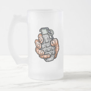 Hand Grenade In Comics Style Frosted Glass Beer Mug