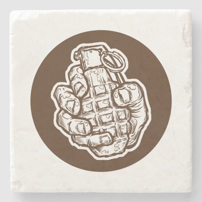 Hand Grenade In Comics Style Stone Coaster (Front)
