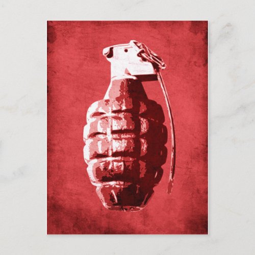 Hand Grenade on Red Postcard