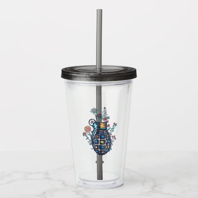 Hand Grenade Vase of Flowers Acrylic Tumbler (Front)