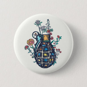 Hand Grenade Vase of Flowers Button