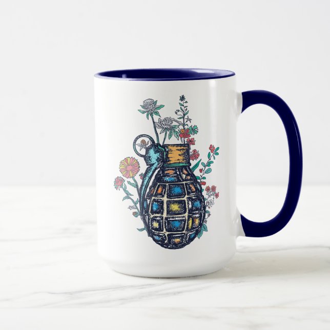 Hand Grenade Vase of Flowers Mug (Right)
