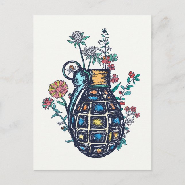 Hand Grenade Vase of Flowers Postcard (Front)