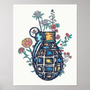 Hand Grenade Vase of Flowers Poster