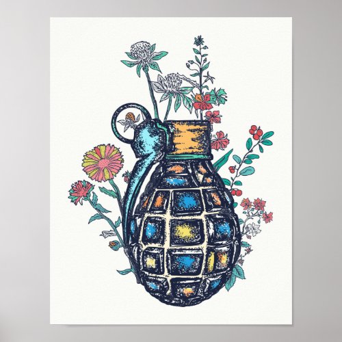 Hand Grenade Vase of Flowers Poster