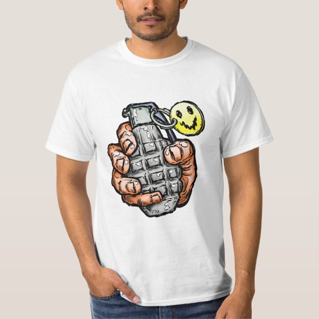 Hand Grenade With Happy Face, Comics Style T-Shirt (Front)