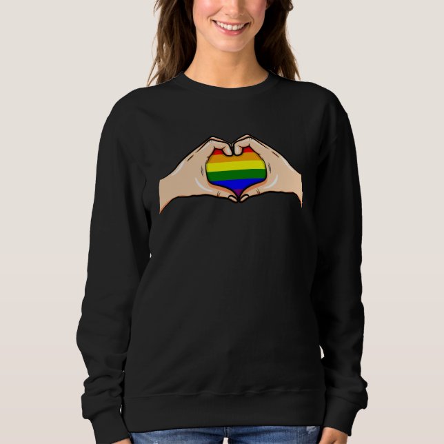 Hand Heart LGBT Flag Cute Gay Pride Rainbow GLBT Sweatshirt (Front)