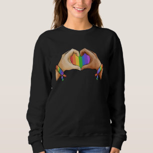 hand heart lgbtq rainbow flag gay pride lgbt aware sweatshirt