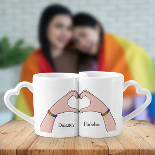 Hand Heart Shape LGBT Lesbian Valentine's Day Coffee Mug Set