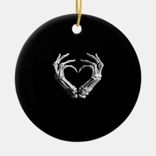 Hand Heart Skeleton Bone Spooky Girls Women Teens  Ceramic Ornament (Front)
