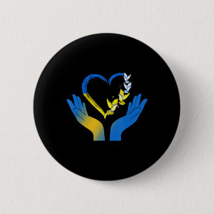 Hand Heart Ukrainian Flag Dove Ukraine Stand With Button