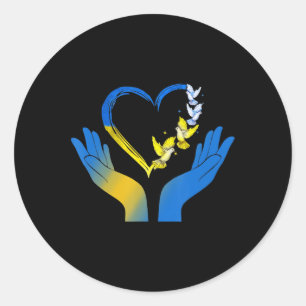 Hand Heart Ukrainian Flag Dove Ukraine Stand With Classic Round Sticker