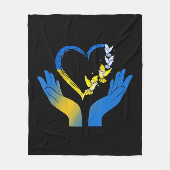 Hand Heart Ukrainian Flag Dove Ukraine Stand With  Fleece Blanket (Front)