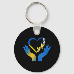 Hand Heart Ukrainian Flag Dove Ukraine Stand With Keychain
